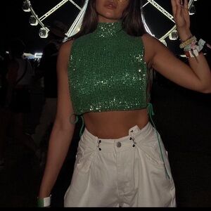 Chic Green Sleeveless Crop Top